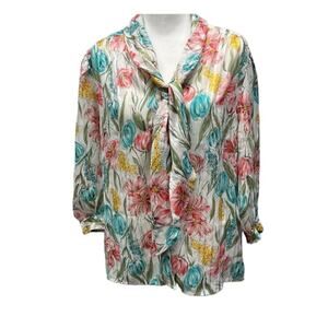 Vintage Floral tie front sheer blouses size 14